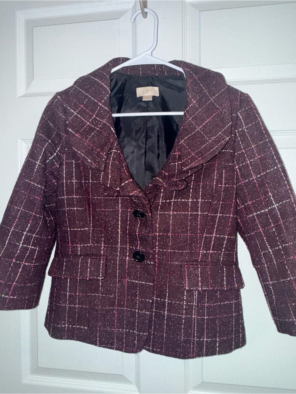 LOFT Women's Plum Plaid Tweed Jacket size 4